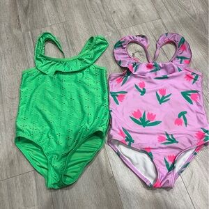 Kids Green Eyelet and Purple Floral One-Piece Swimsuit set